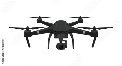 Modern black drone with camera gimbal aerial vehicle for photography and videography technology