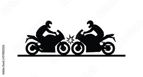 Dynamic silhouette of two motorcycles and riders facing each other engaging in a thrilling race or duel
