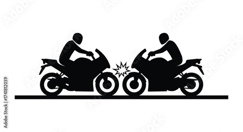 Dynamic motorcycle collision scene silhouette two riders racing towards impact action thrill excitement sport
