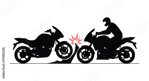 Two silhouette motorcycles facing each other dynamic collision graphic with rider in silhouette action pose