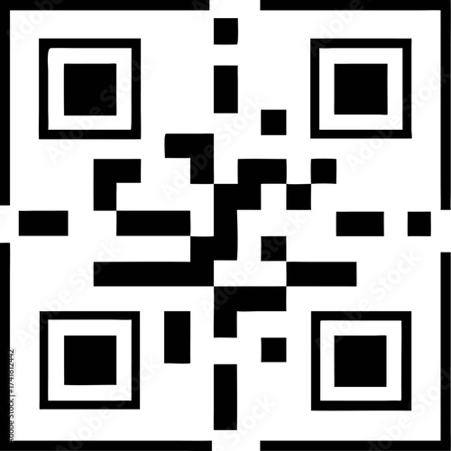 Monochrome vector graphic of a scannable matrix barcode. A digital quick response code for modern technology and mobile access