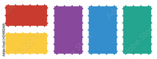 Wavy zigzag hand drawn colorful frames. Curved rectangle edge frame. Squiggle curve shapes frame box. Set of Zigzag and colorful Shapes. Rectangular jagged curved box element.