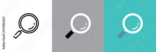 虫眼鏡のモノクロアイコンとカラーアイコンのセット