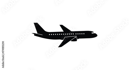 Wallpaper Mural Sleek black passenger jet airplane in flight isolated on white for travel and aviation concepts Torontodigital.ca