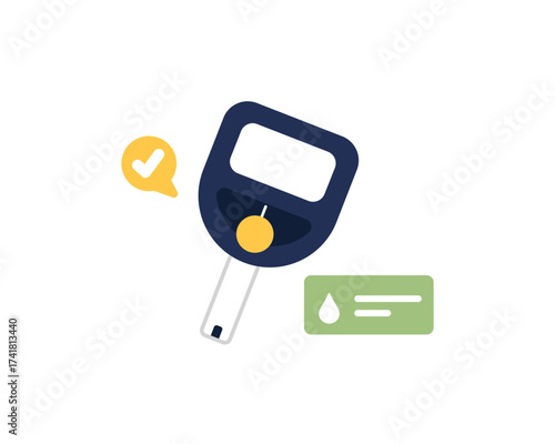Testing blood glucose, Glucometer, test strips in hand
