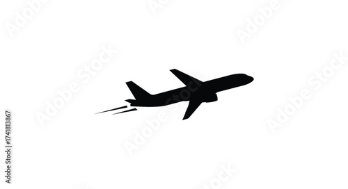 Silhouette of a commercial airplane taking off ascending into the sky with jet exhaust trails symbolizing travel aviation and freedom