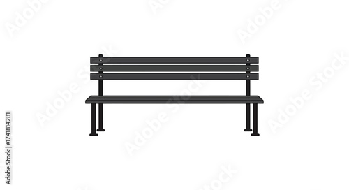Simple black park bench silhouette object for outdoor seating and relaxation scenes minimalist design