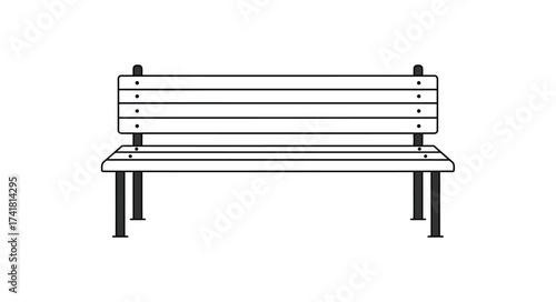 Classic wooden park bench simple outline drawing outdoor furniture seating public space ambiance