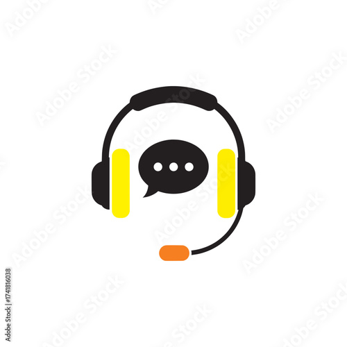 Headset with microphone and speech bubble vector illustration vector design on transparent background