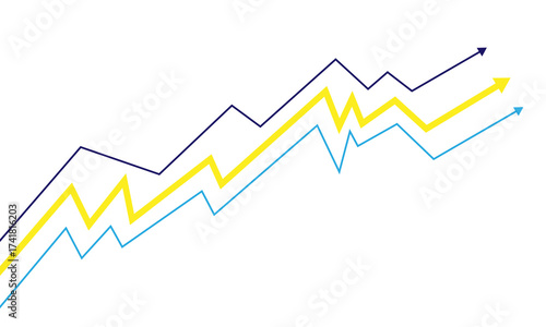 Yellow and blue upward trend graph isolated on transparent background