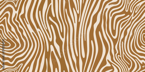 Abstract organic wavy stripes pattern in warm brown and cream colors for textile design