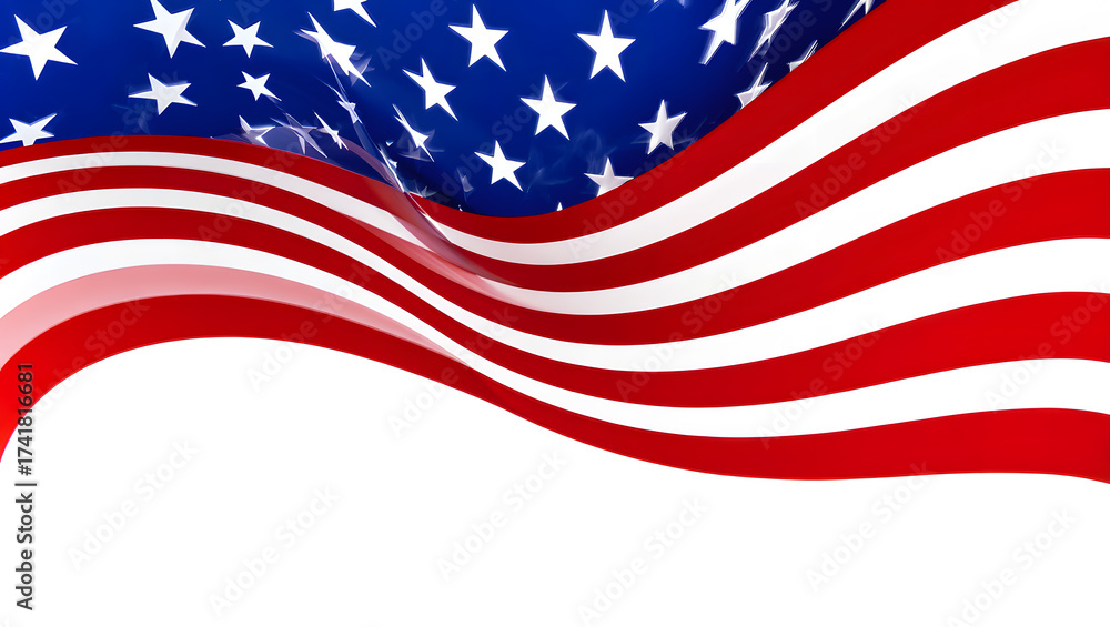 Fototapeta premium Waving american flag with stars and stripes isolated on white background