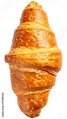 Flaky, golden-brown croissant isolated on a white background