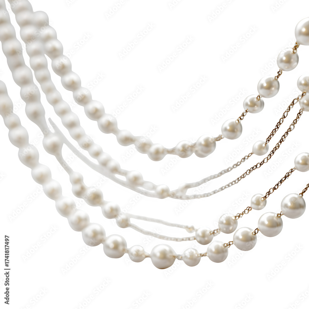 Fototapeta premium Layered pearl necklaces isolated on transparent background