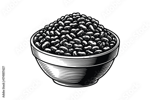 Black beans bowl vector illustration