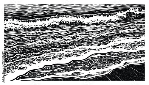 Ocean Waves Breaking Shoreline Vector Illustration