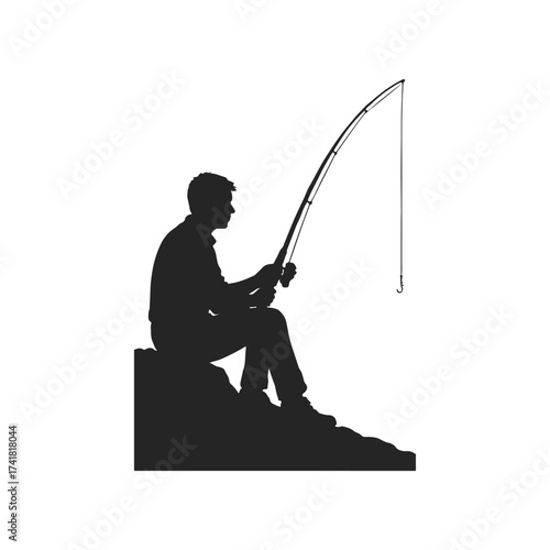 Silhouette of Man Fishing