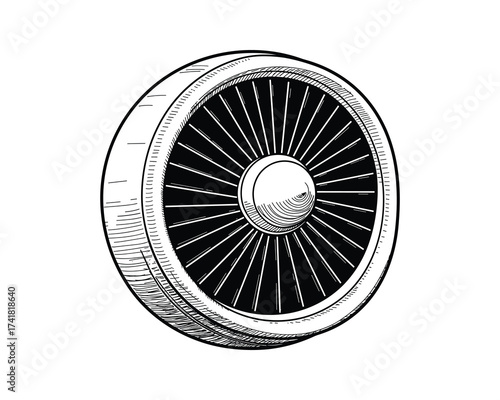 Jet engine turbine drawing vector illustration