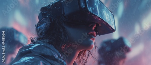 Futuristic fun: teens in neon metaverse gaming escapades. Online