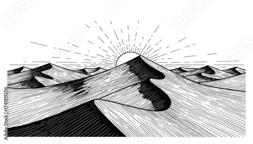 Desert Sand Dunes Sunrise Landscape vector illustration