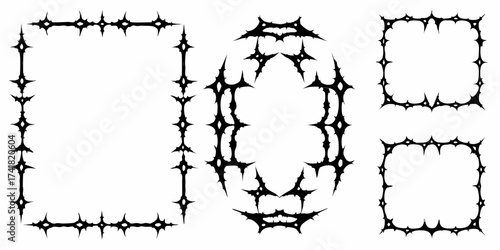 Collection of abstract black gothic frames and borders with sharp spiky ornamental elements