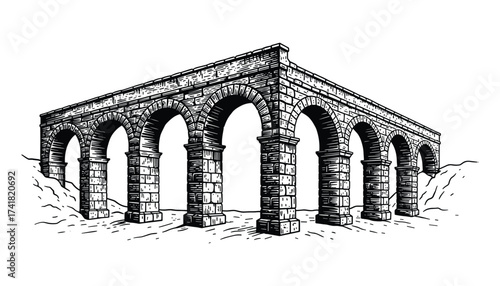 Ancient stone aqueduct bridge vector illustration