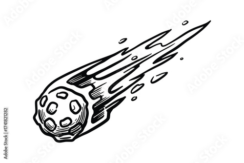 Comic Style Falling Meteor Vector Illustration with Motion Tail