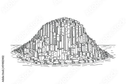 Giants Causeway basalt columns sea landscape vector illustration