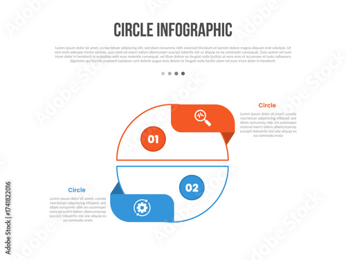Circle base shape infographics template diagram with circle slice cut up and down stacked with 2 point step creative simple flat outline