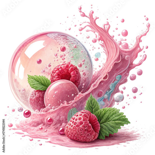Delicious raspberries and strawberry splash into a creamy dreamy juice, perfect for summer promotions, healthy beverages, and vibrant food ads