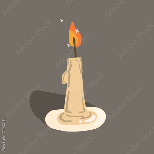 Burning candle with melting wax vector illustration