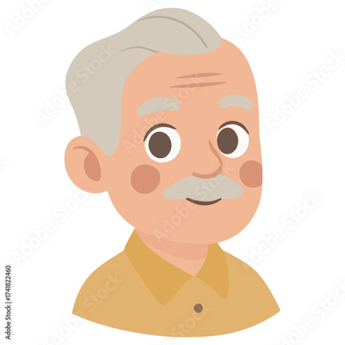 grandpa happy satisfied face expression flat color vector illustration template design