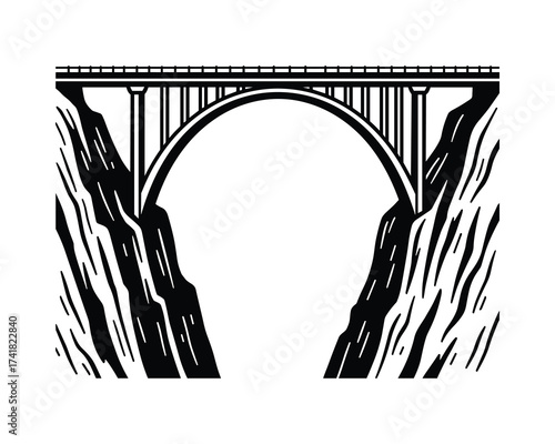 bridge crossing gorge vector illustration