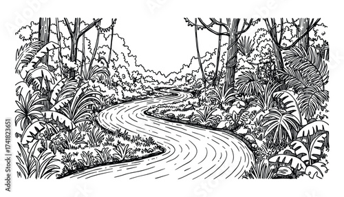 Jungle river landscape vector illustration