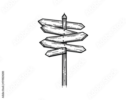 Wooden signpost with multiple arrows vector illustration