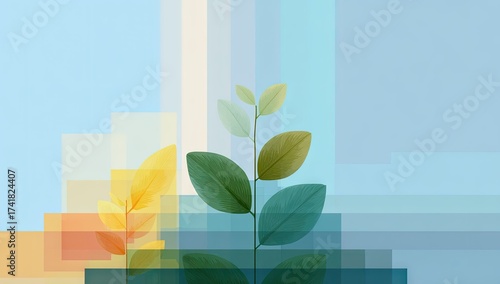 Abstract plant illustration with leaves growing upwards on a gradient background
