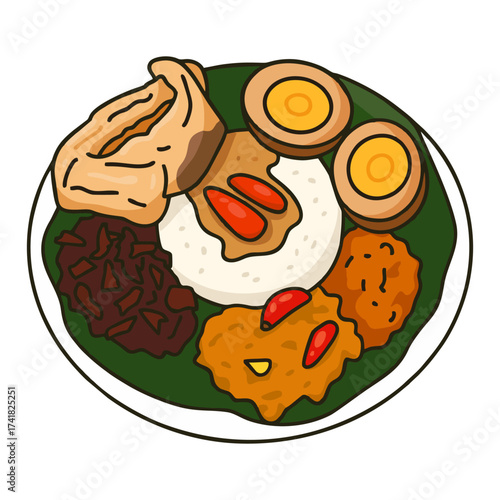 Handdrawn Delicious Nasi Gudeg Indonesian Traditional Food Illustration