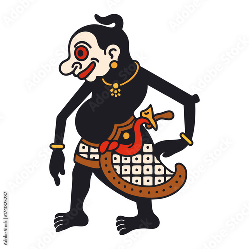 Cartoon Style Detailed Wayang gareng Character with keris Traditional Indonesian Art