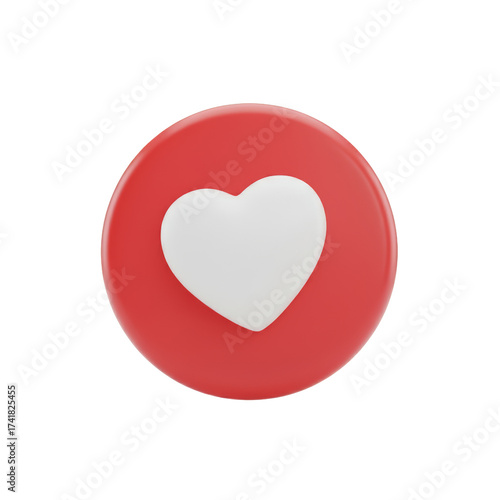 Symbol of affection heart icon on a red round shape expressing love or social media appreciation