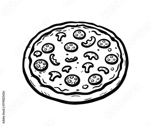Hand Drawn Pepperoni and Mushroom Pizza Illustration