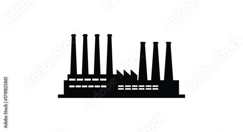 Silhouette of an industrial factory with multiple smokestacks representing manufacturing and production power