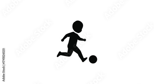 Simple silhouette icon of a child kicking a soccer ball in motion sports activity childhood fun recreational play outdoors