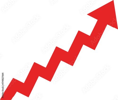 Red Jagged Arrow Pointing Upwards on a White Background rising