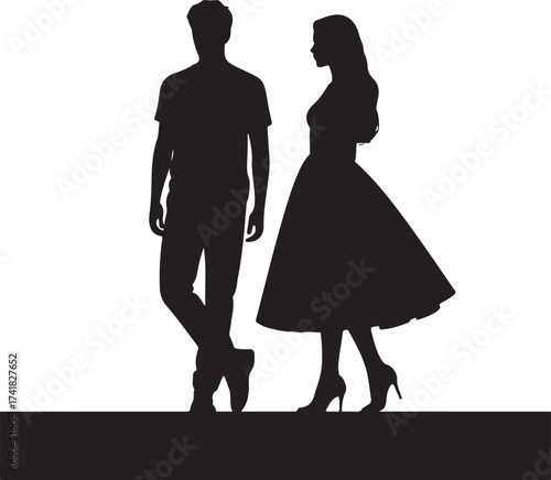 Romantic couple silhouette dancing together gracefully