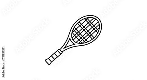 Simple doodle style tennis racquet and ball isolated simple line drawing for sports and recreation concepts