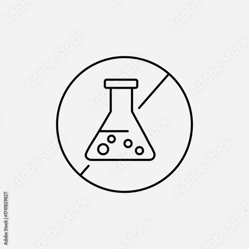 Chemical-Free Icon, No Preservatives, No Chemical Risk, Natural Product Line Symbol, Editable Stroke Vector Illustration..eps