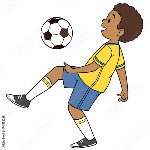 Soccer Player: A young soccer player showcasing skill and agility, kicking a soccer ball in a vibrant display of athleticism and joy.