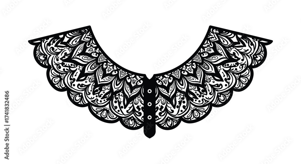 Obraz premium Intricate black lace collar with floral leaf pattern and scalloped edges for fashion and elegant design accents