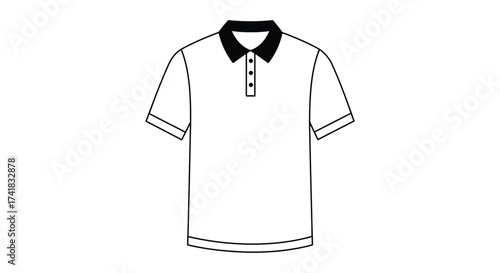 Classic short sleeve polo shirt with contrasting black collar and button placket apparel fashion design template