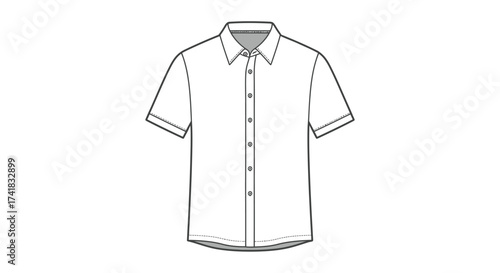 Simple outline drawing of a short sleeved collared button down shirt clothing item for fashion design and apparel concepts